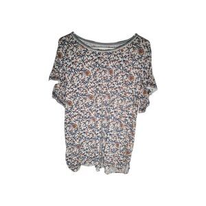 Max Studio Womens Plus Size 1X Cream Floral Scoop Neck Top Short Sleeve